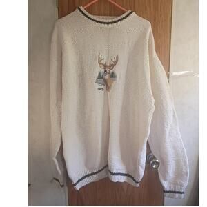 Vntg USA-Made Shenandoah XLT Deer Landscape Sweater 100% Cotton Heritage Lodge